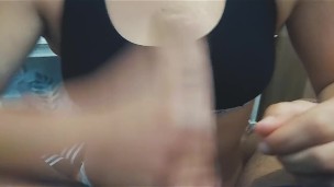 POV Handjob and Sport Bra Fuck – Hot Cumshot at Parents Home